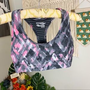 Saucony Racerback Sports Bra Pink Grey Size Small